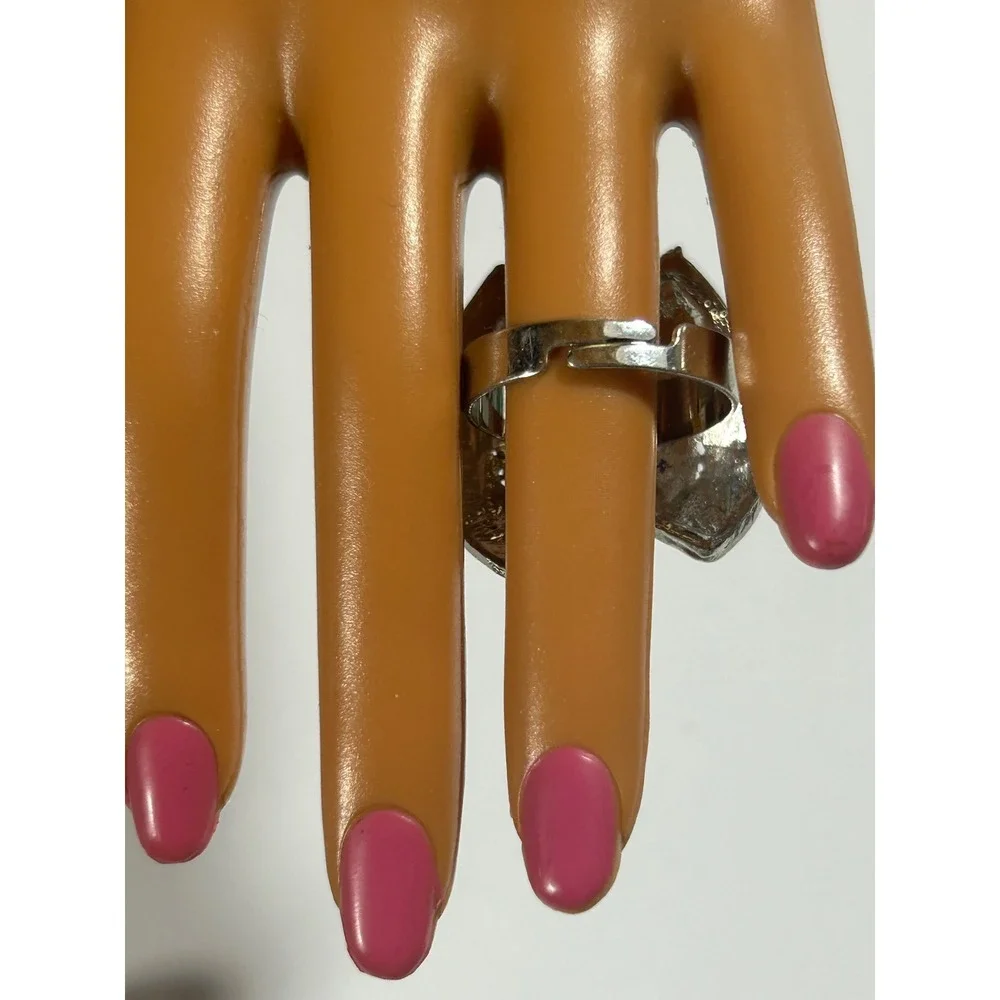 Vintage Y2K Glam Purple Rhinestone Cocktail Ring Adjustable Silver Tone Goth‎